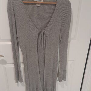 Canyon River Blues Long Grey Sweater Cardigan w/Tie Lacey Cuffs & Bottom XL